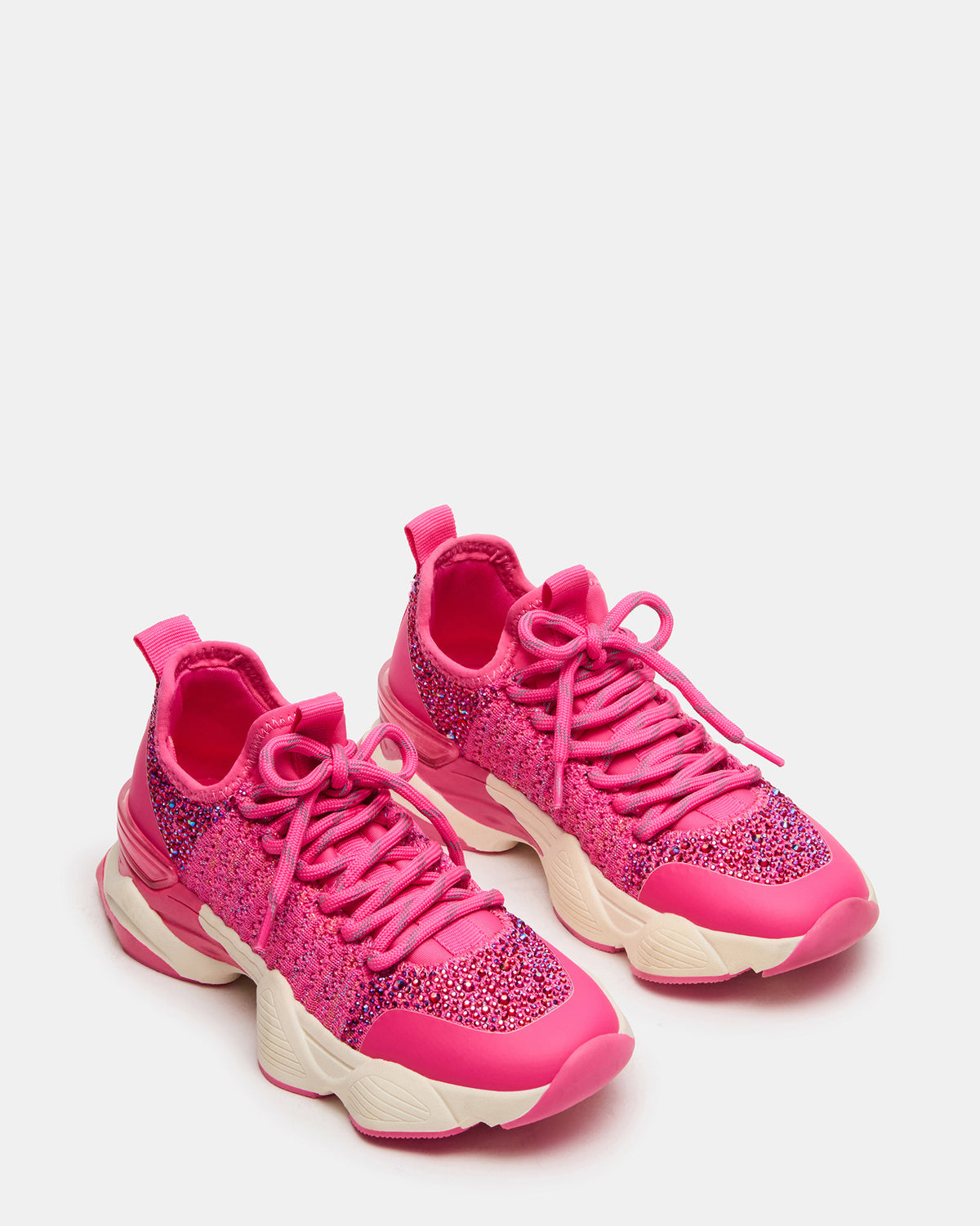 Kids' SOLACE Hot Pink Low-Top Lace-Up Knit Girls' Sneakers - Steve Madden