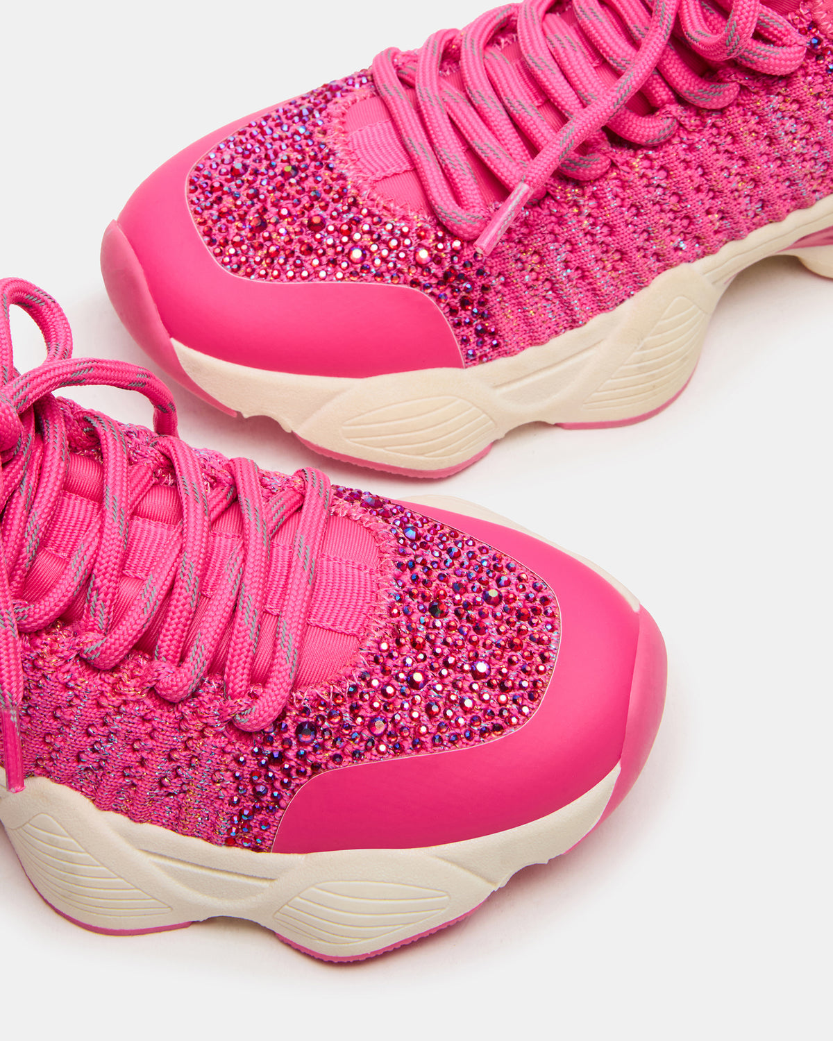 Kids' SOLACE Hot Pink Low-Top Lace-Up Knit Girls' Sneakers - Steve Madden
