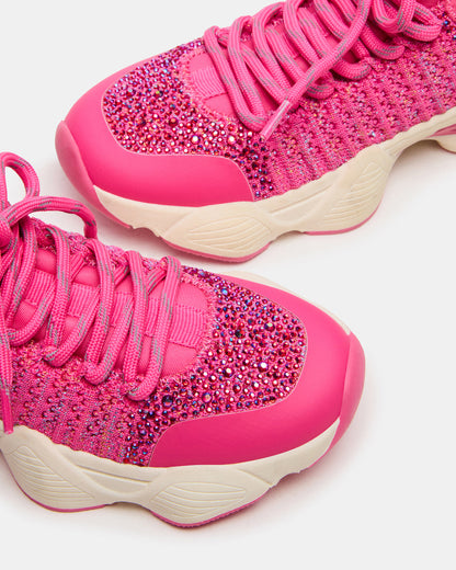 Kids' SOLACE Hot Pink Low-Top Lace-Up Knit Girls' Sneakers - Steve Madden