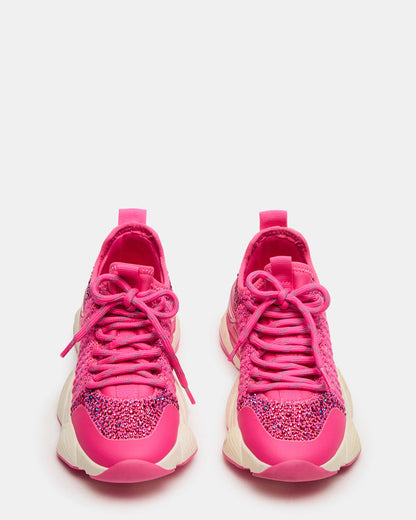 Kids' SOLACE Hot Pink Low-Top Lace-Up Knit Girls' Sneakers - Steve Madden