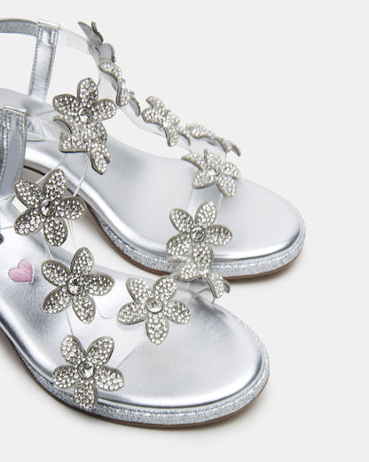 Kids' SAVVY Silver Girls' Strappy Rhinestone Block Heel - Steve Madden