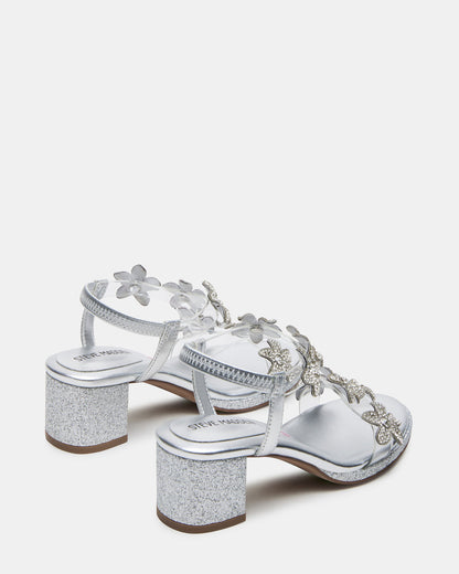 Kids' SAVVY Silver Girls' Strappy Rhinestone Block Heel - Steve Madden