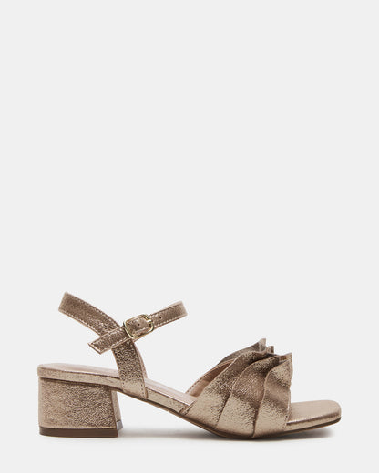 Kids' PRESS Gold Girls' Square-Toe Ruffle Block Heel - Steve Madden