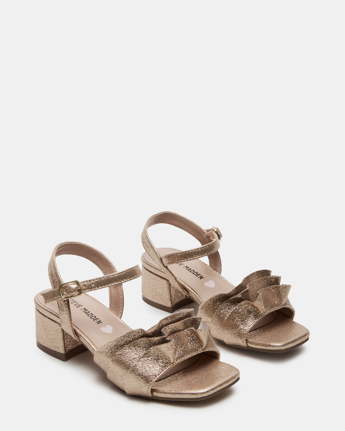 Kids' PRESS Gold Girls' Square-Toe Ruffle Block Heel - Steve Madden