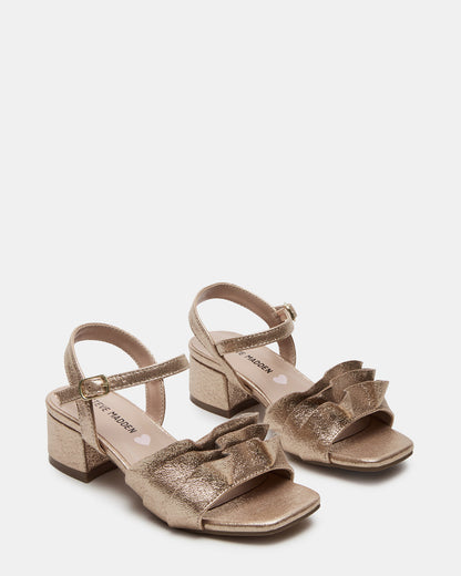 Kids' PRESS Gold Girls' Square-Toe Ruffle Block Heel - Steve Madden