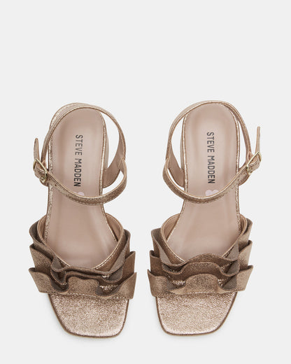 Kids' PRESS Gold Girls' Square-Toe Ruffle Block Heel - Steve Madden