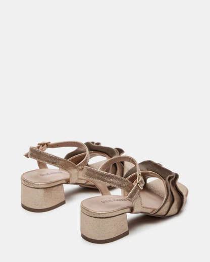 Kids' PRESS Gold Girls' Square-Toe Ruffle Block Heel - Steve Madden
