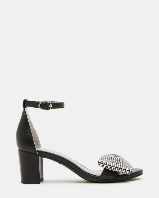 Kids' ABIGAL Black Rhinestone Embellised Block Heel Girls' Heel - Steve Madden