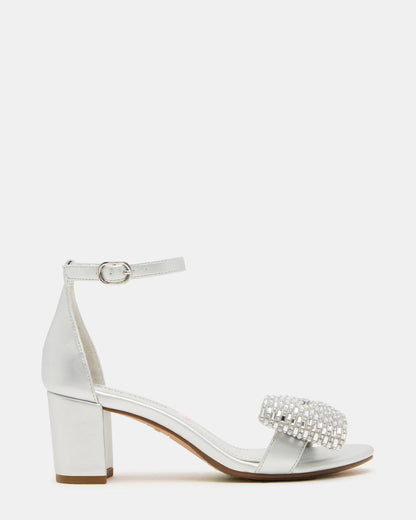 Kids' ABIGAL Silver Rhinestone Embellised Block Heel Girls' Heel - Steve Madden