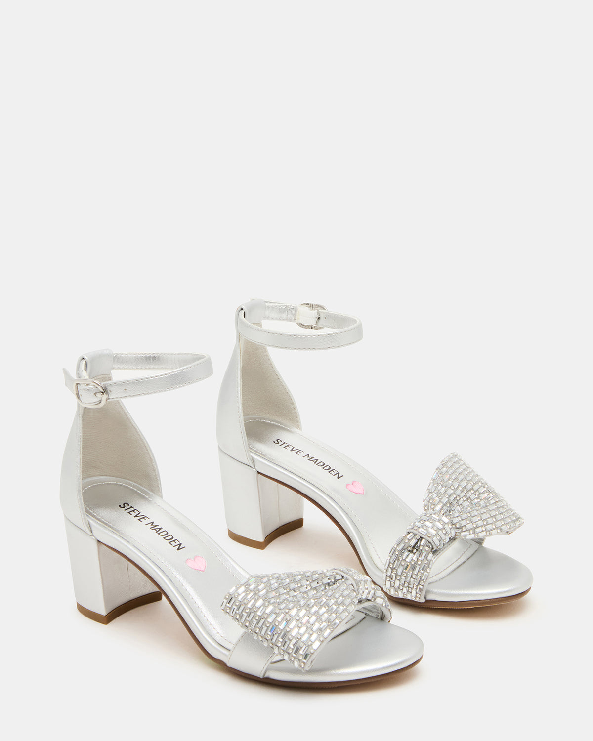 Kids' ABIGAL Silver Rhinestone Embellised Block Heel Girls' Heel - Steve Madden