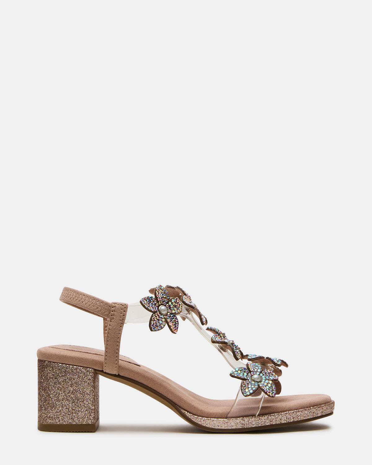 Kids' SAVVY Blush Girls' Strappy Rhinestone Block Heel - Steve Madden