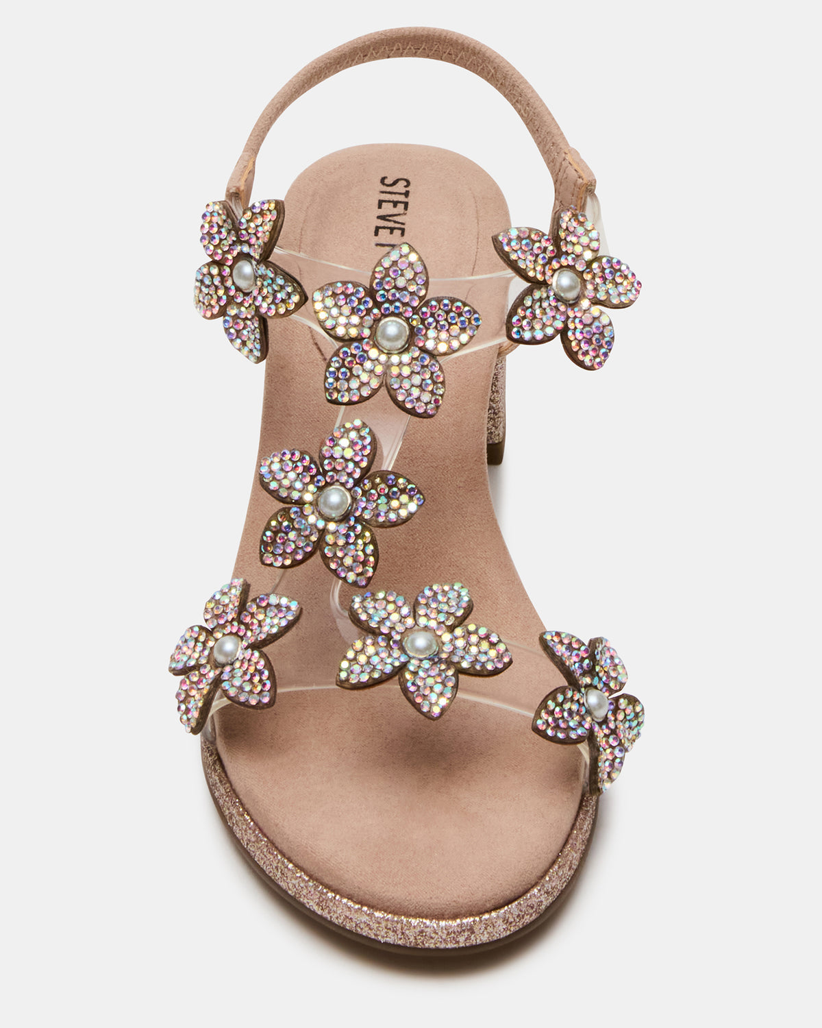 Kids' SAVVY Blush Girls' Strappy Rhinestone Block Heel - Steve Madden