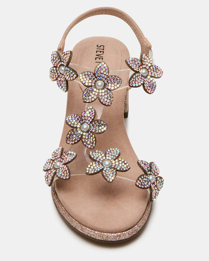 Kids' SAVVY Blush Girls' Strappy Rhinestone Block Heel - Steve Madden