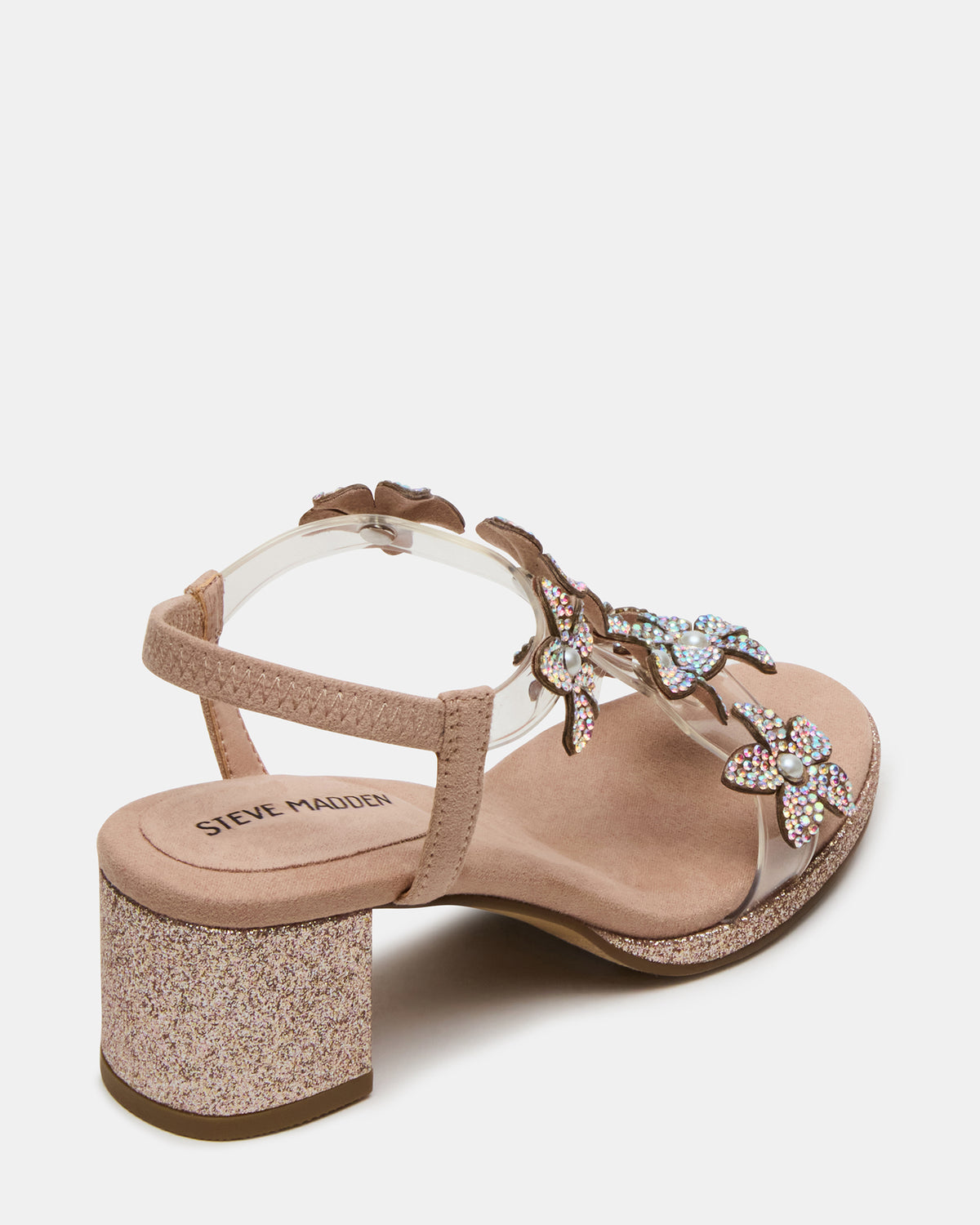 Kids' SAVVY Blush Girls' Strappy Rhinestone Block Heel - Steve Madden