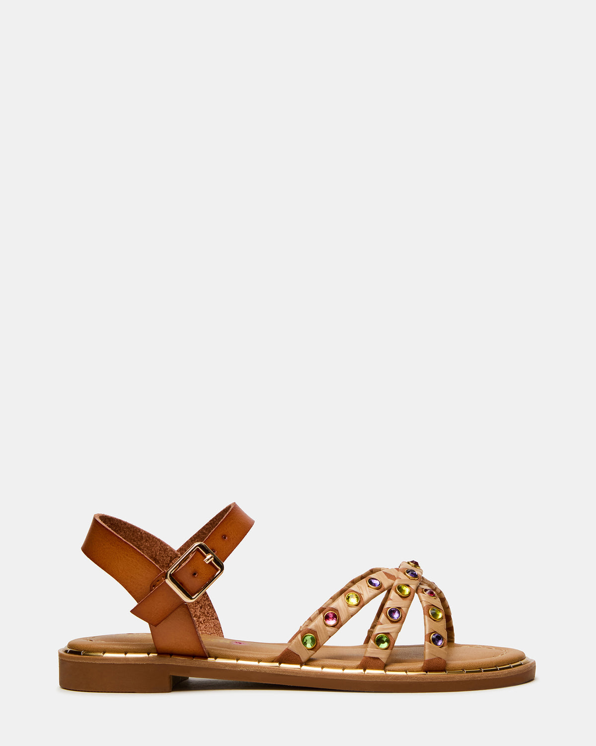 Kids' GILLIAN Cognac Multi Strappy Rhinestone Embellished Girls' Sandal - Steve Madden