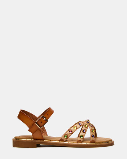 Kids' GILLIAN Cognac Multi Strappy Rhinestone Embellished Girls' Sandal - Steve Madden