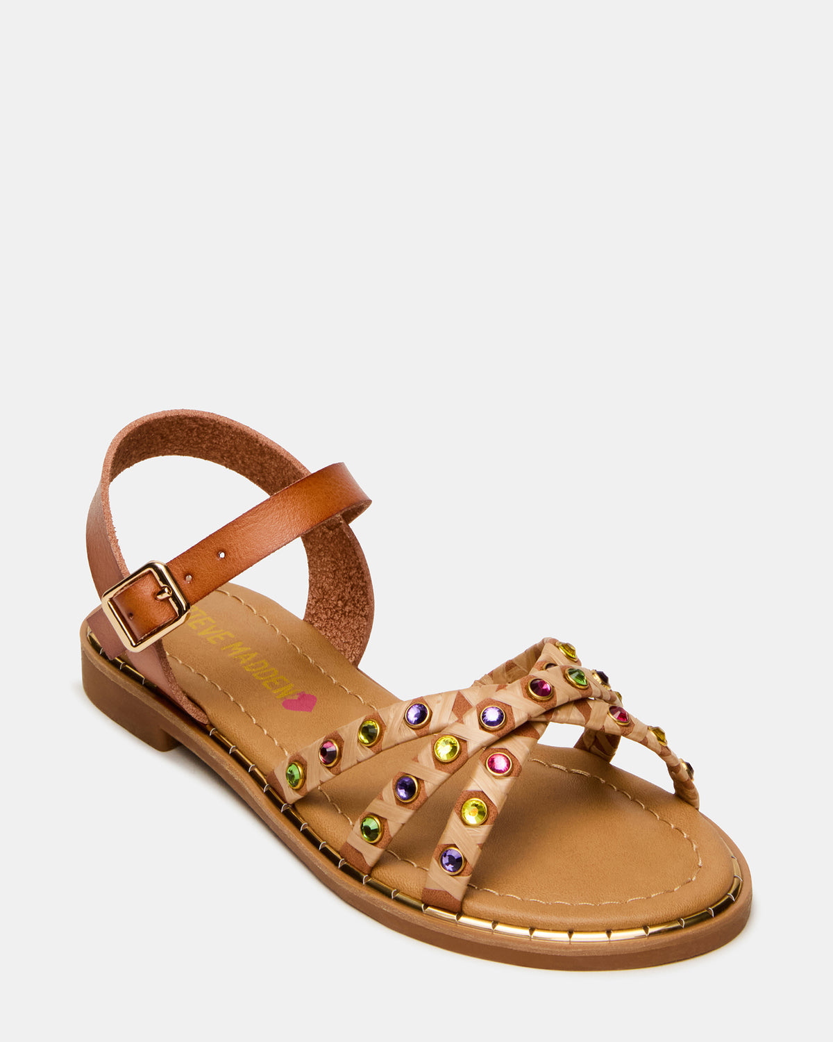 Kids' GILLIAN Cognac Multi Strappy Rhinestone Embellished Girls' Sandal - Steve Madden