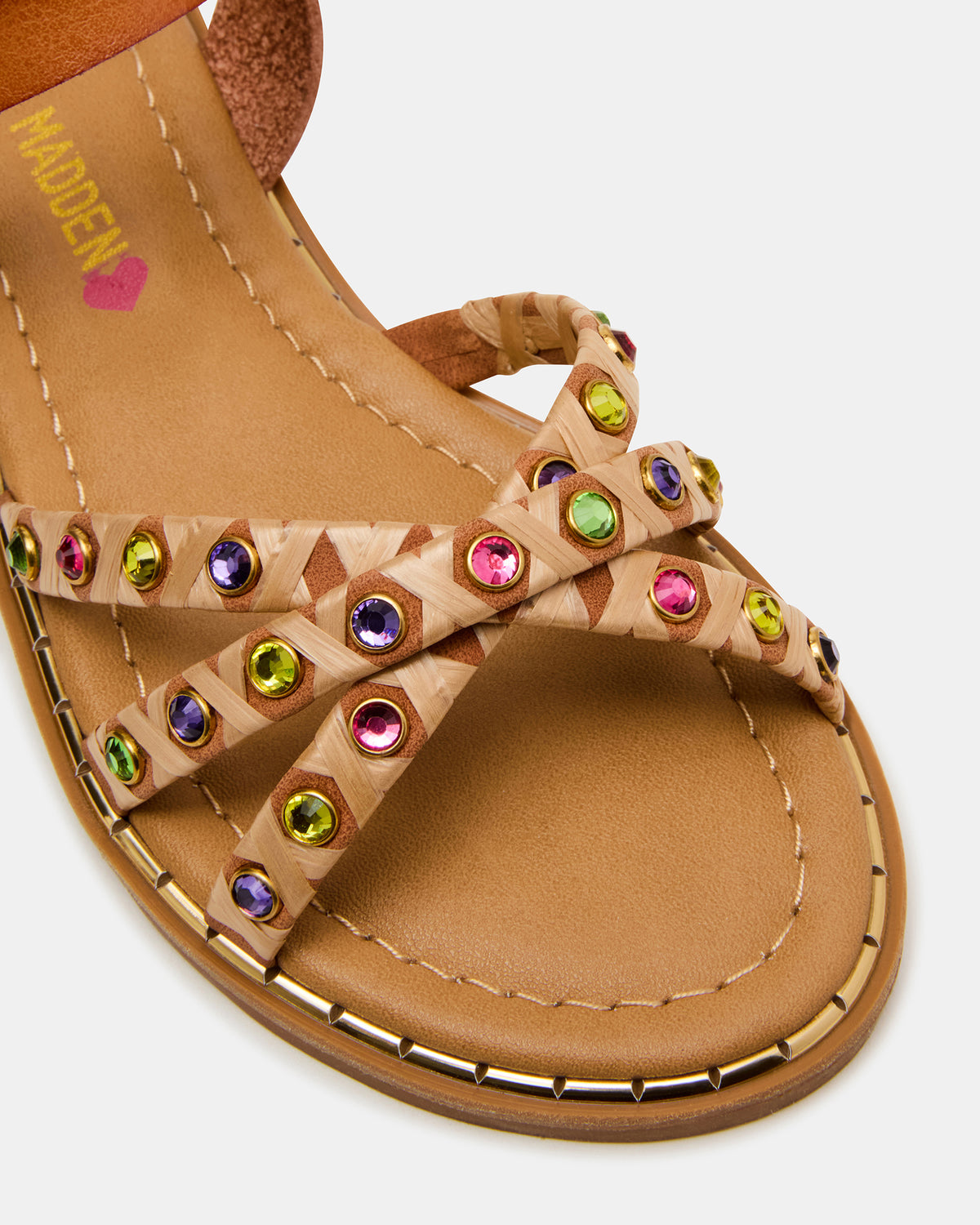 Kids' GILLIAN Cognac Multi Strappy Rhinestone Embellished Girls' Sandal - Steve Madden