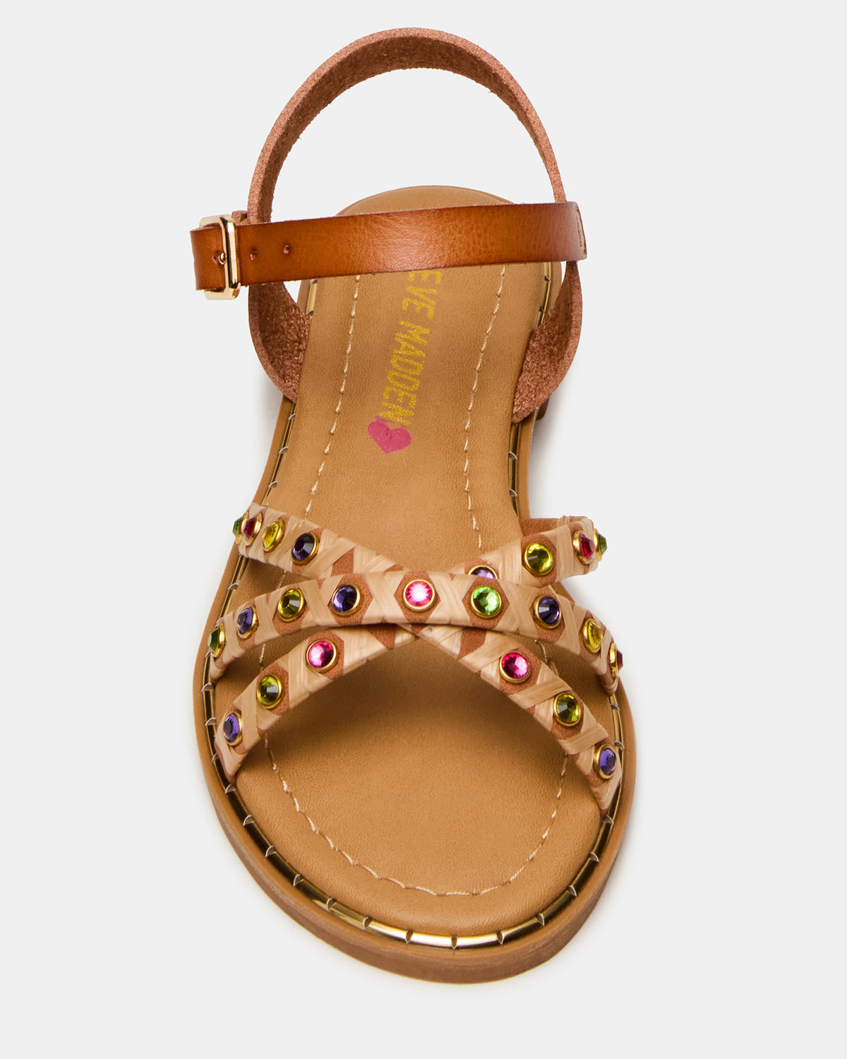 Kids' GILLIAN Cognac Multi Strappy Rhinestone Embellished Girls' Sandal - Steve Madden