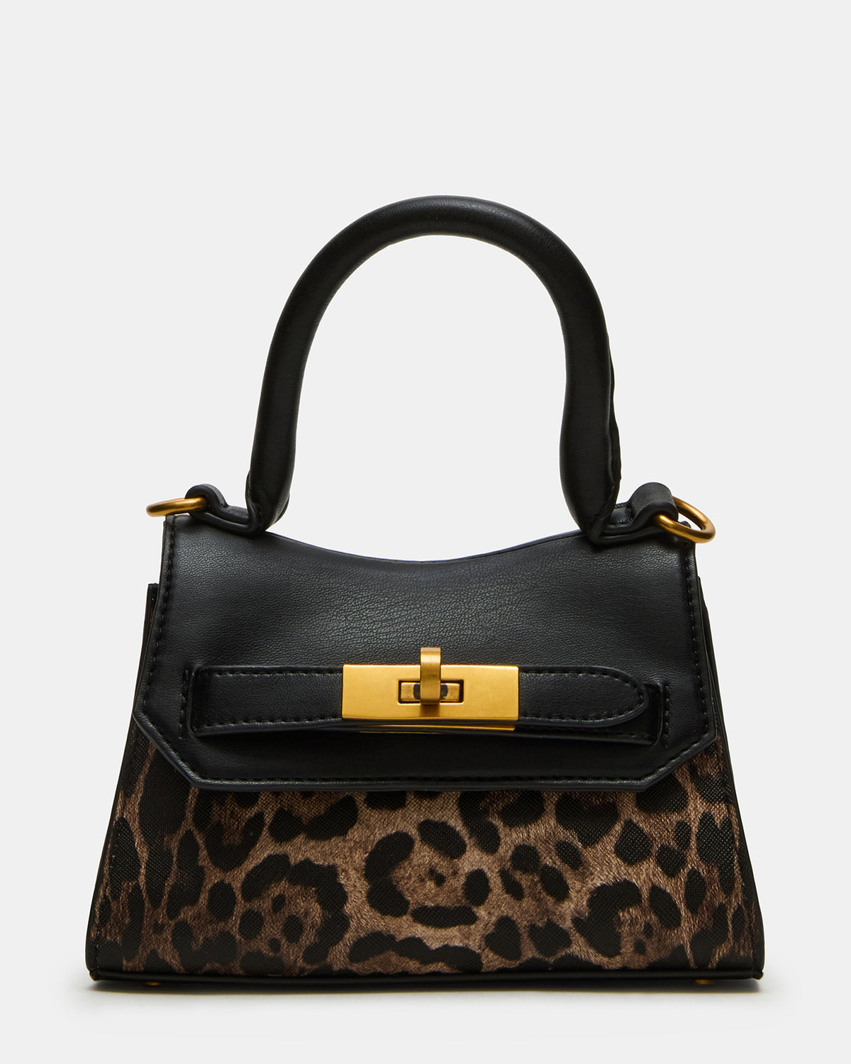 MADLYN Bag Leopard Structured Turn-Lock Closure Top-Handle Crossbody Mini Handbag - Steve Madden