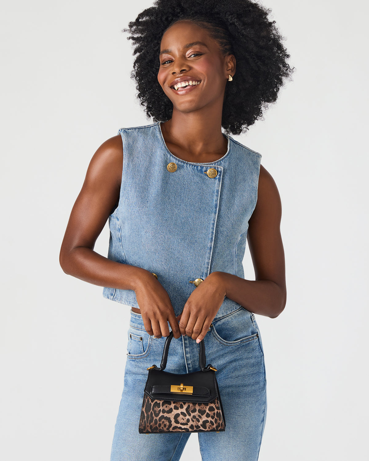 MADLYN Bag Leopard Structured Turn-Lock Closure Top-Handle Crossbody Mini Handbag - Steve Madden