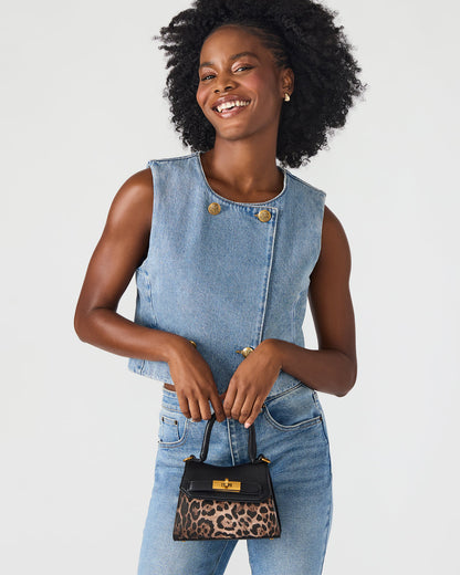 MADLYN Bag Leopard Structured Turn-Lock Closure Top-Handle Crossbody Mini Handbag - Steve Madden