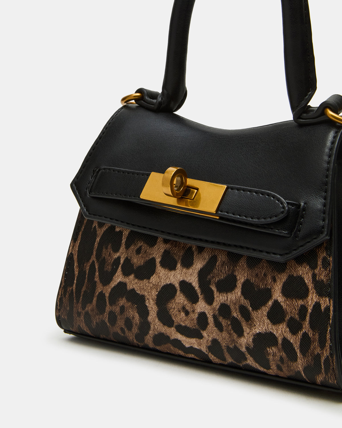 MADLYN Bag Leopard Structured Turn-Lock Closure Top-Handle Crossbody Mini Handbag - Steve Madden