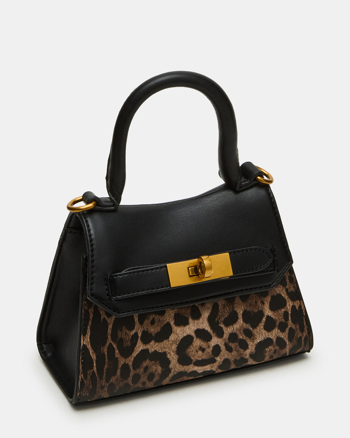 MADLYN Bag Leopard Structured Turn-Lock Closure Top-Handle Crossbody Mini Handbag - Steve Madden