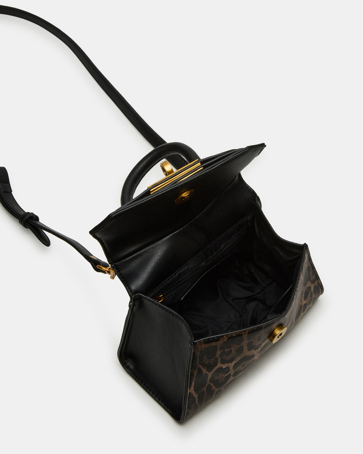 MADLYN Bag Leopard Structured Turn-Lock Closure Top-Handle Crossbody Mini Handbag - Steve Madden