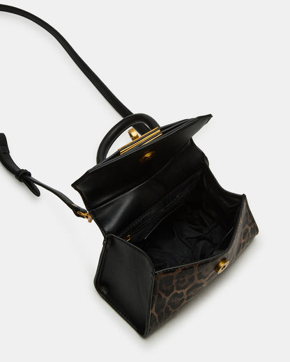 MADLYN Bag Leopard Structured Turn-Lock Closure Top-Handle Crossbody Mini Handbag - Steve Madden