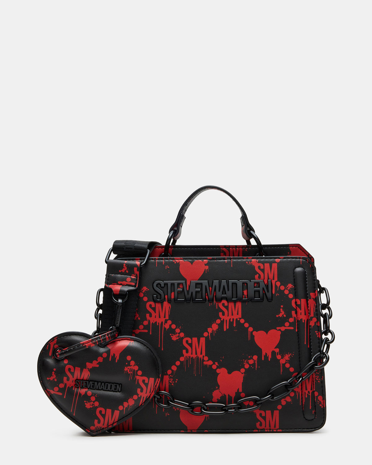 EVELYN Bag Drippy Hearts Black/Red Top Handle Crossbody Bag - Steve Madden
