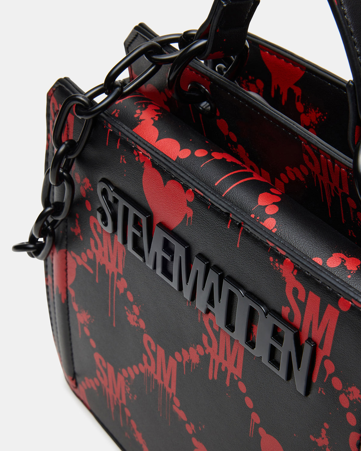 EVELYN Bag Drippy Hearts Black/Red Top Handle Crossbody Bag - Steve Madden