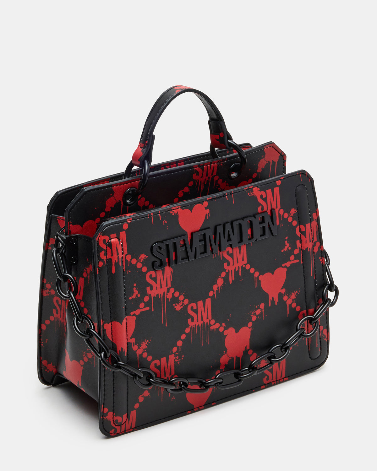 EVELYN Bag Drippy Hearts Black/Red Top Handle Crossbody Bag - Steve Madden
