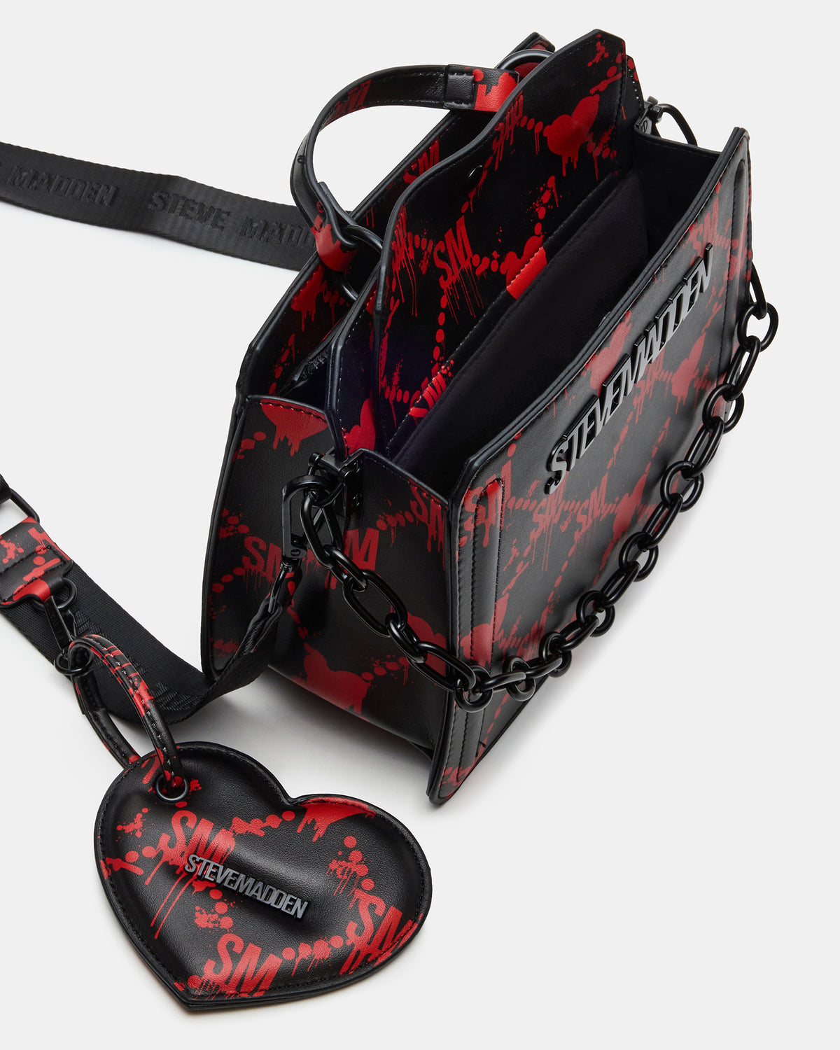 EVELYN Bag Drippy Hearts Black/Red Top Handle Crossbody Bag - Steve Madden