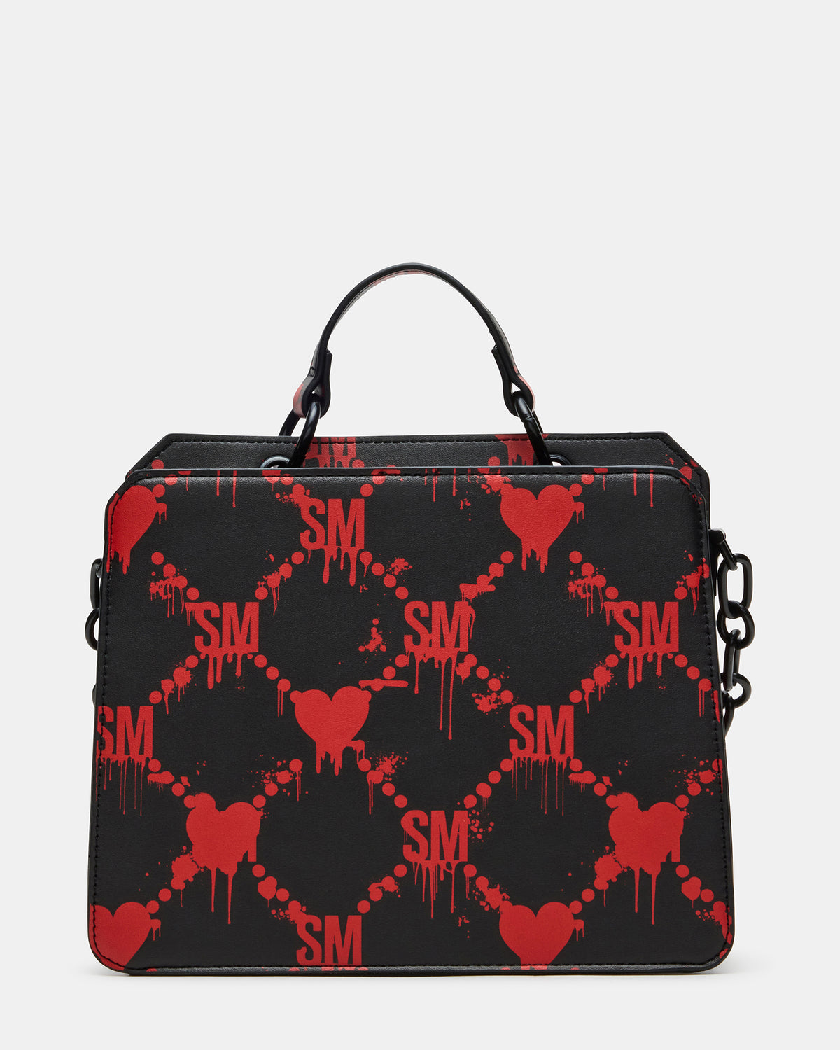 EVELYN Bag Drippy Hearts Black/Red Top Handle Crossbody Bag - Steve Madden