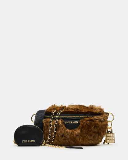 WYLDER Bag Brown Faux Fur Crossbody Women's Belt Handbag - Steve Madden
