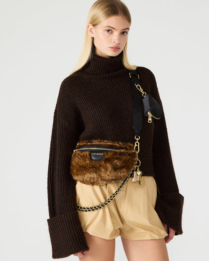 WYLDER Bag Brown Faux Fur Crossbody Women's Belt Handbag - Steve Madden