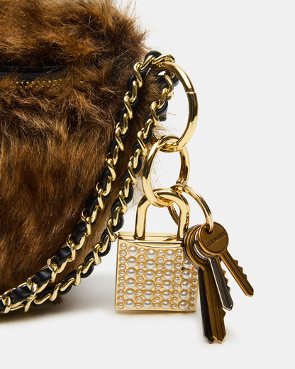 WYLDER Bag Brown Faux Fur Crossbody Women's Belt Handbag - Steve Madden