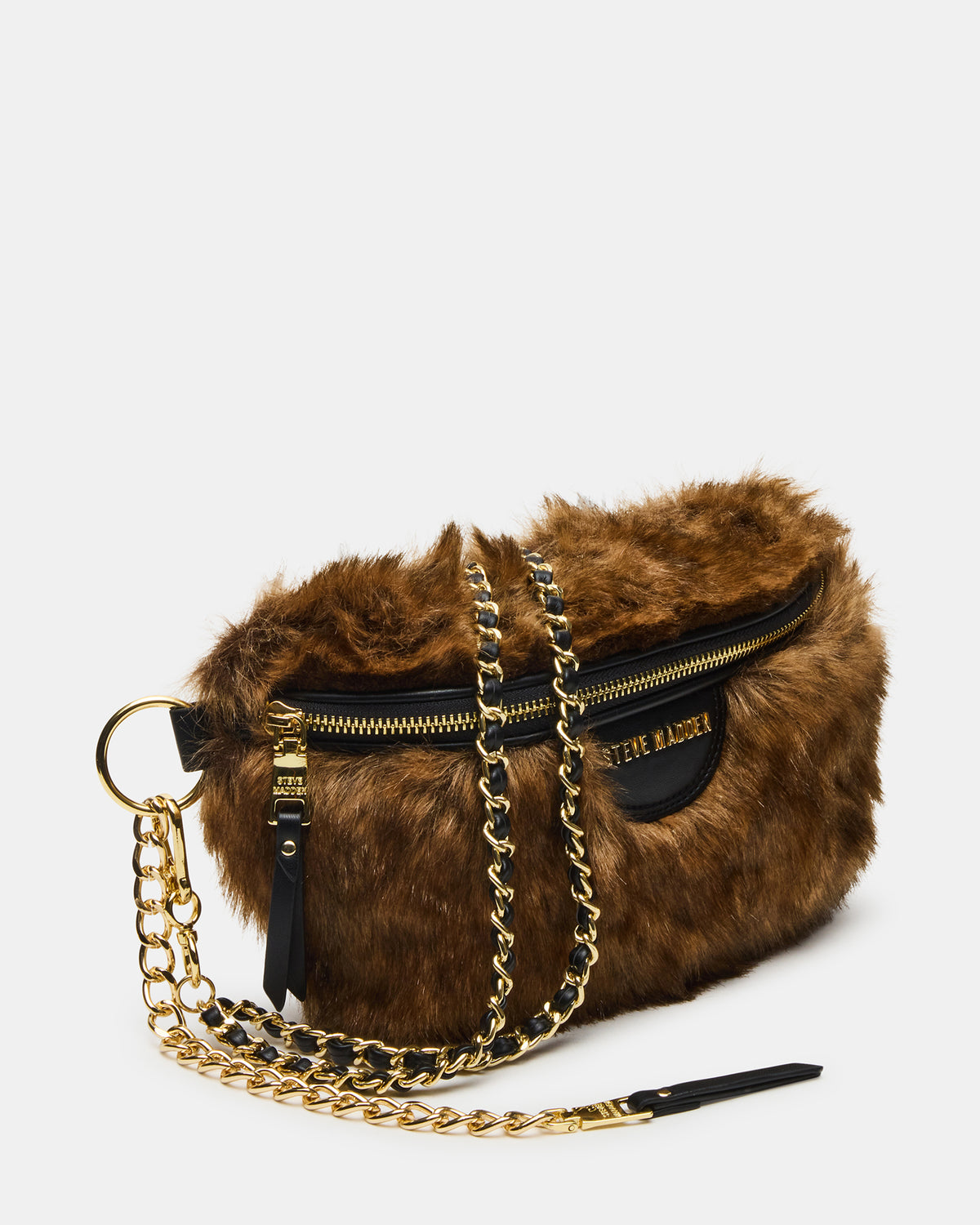 WYLDER Bag Brown Faux Fur Crossbody Women's Belt Handbag - Steve Madden