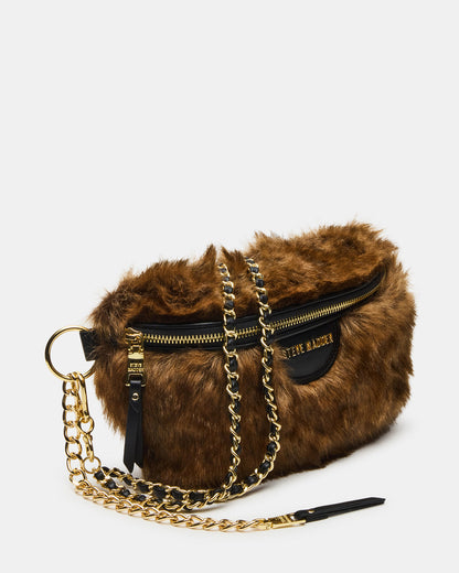 WYLDER Bag Brown Faux Fur Crossbody Women's Belt Handbag - Steve Madden