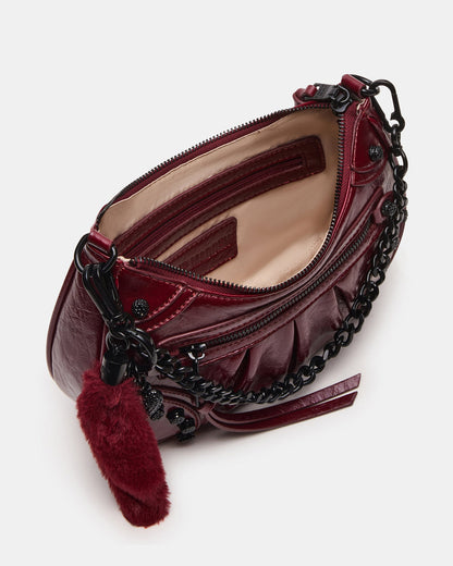 ERIKA Bag Wine Rhinestone Embellished Studded Crinkle Moto Crossbody Handbag - Steve Madden