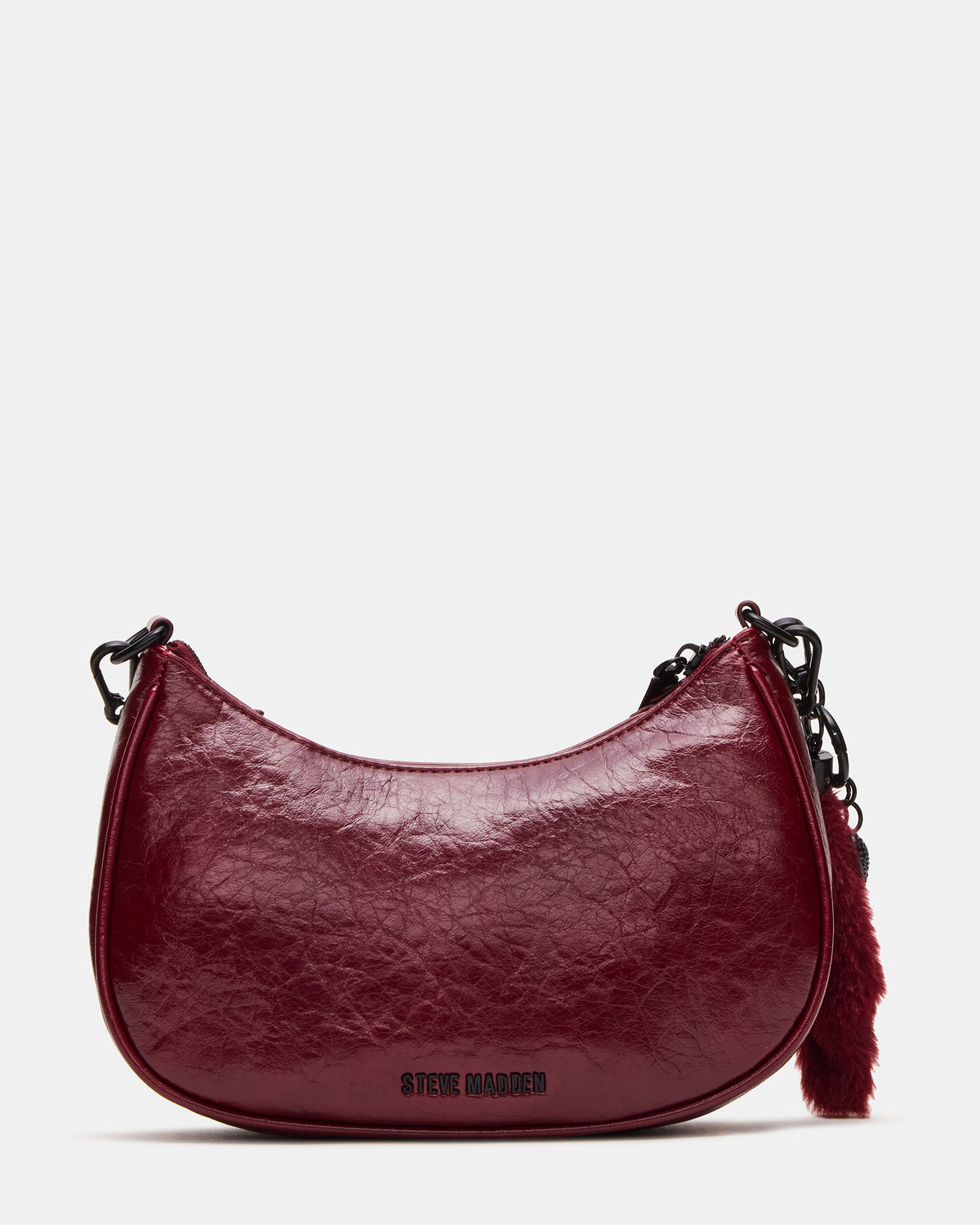 ERIKA Bag Wine Rhinestone Embellished Studded Crinkle Moto Crossbody Handbag - Steve Madden