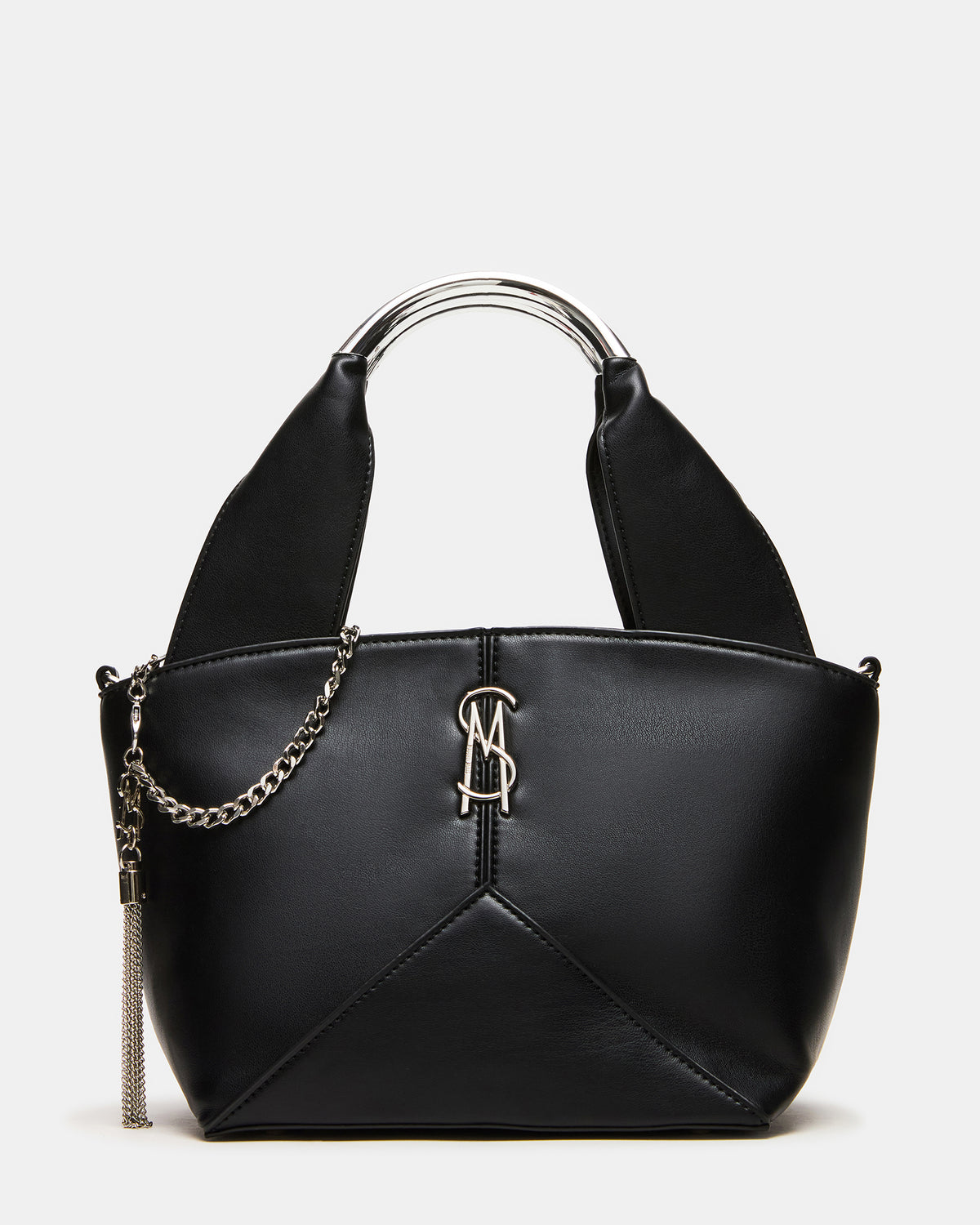 VIV Bag Black/Silver Top-Handle Hardware Embellished Handbag - Steve Madden