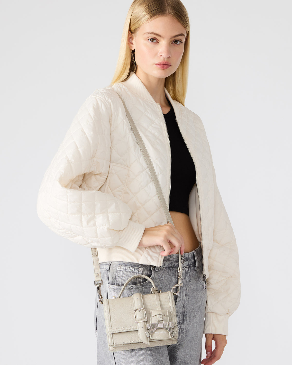 CLARK Bag Light Grey Structured Top-Handle Mini Handbag - Steve Madden