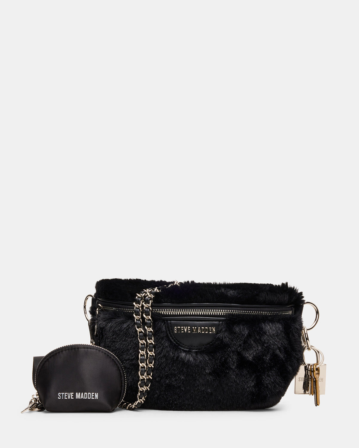 WYLDER Bag Black Faux Fur Crossbody Women's Belt Handbag - Steve Madden