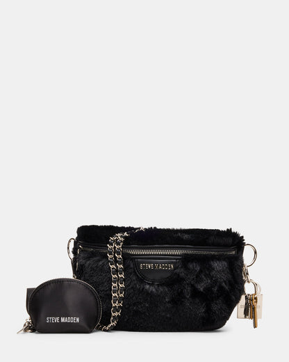 WYLDER Bag Black Faux Fur Crossbody Women's Belt Handbag - Steve Madden