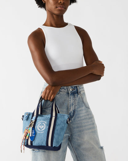 COLLEGE Bag Denim Top-Handle Crossbody Tote Handbag - Steve Madden