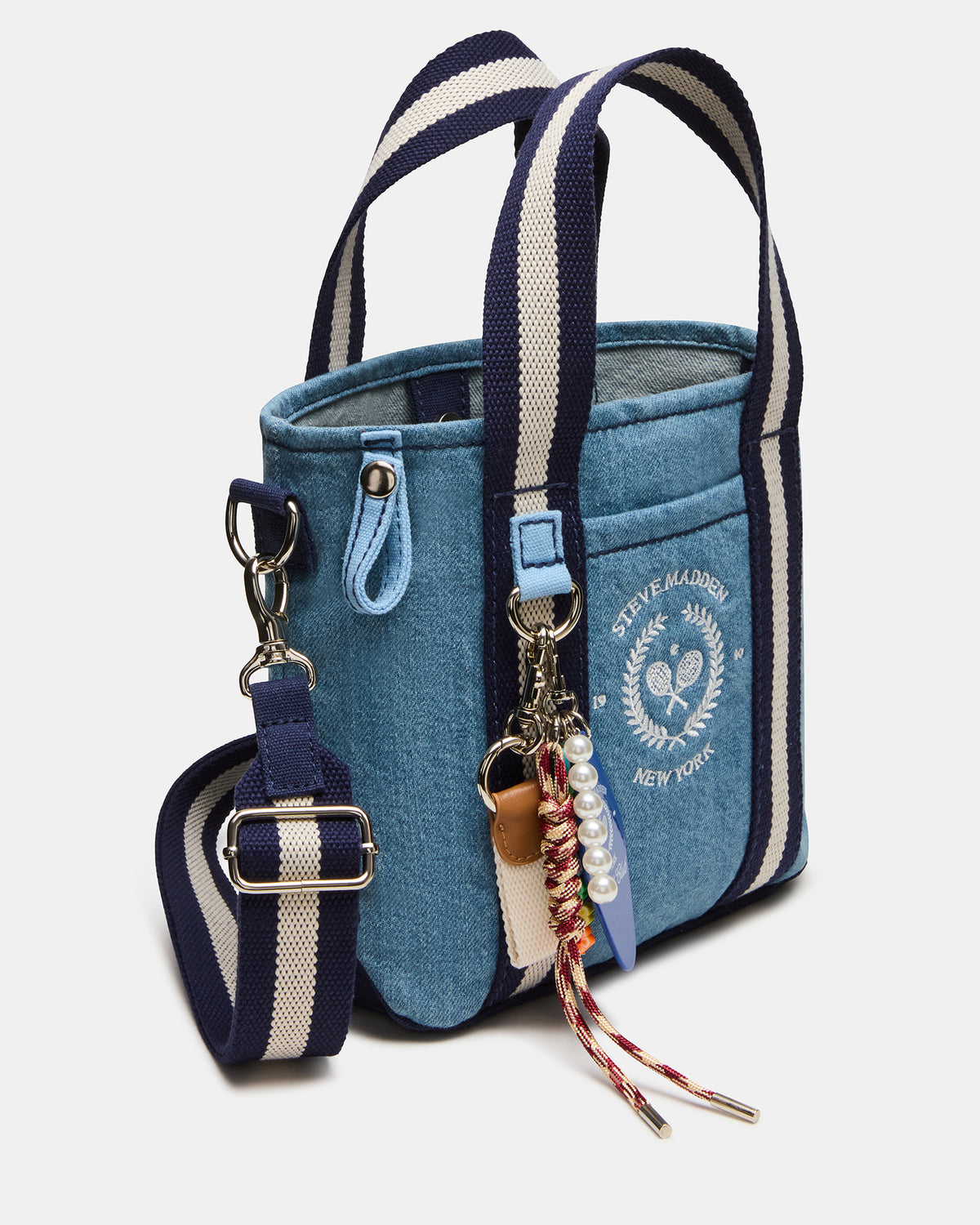 COLLEGE Bag Denim Top-Handle Crossbody Tote Handbag - Steve Madden
