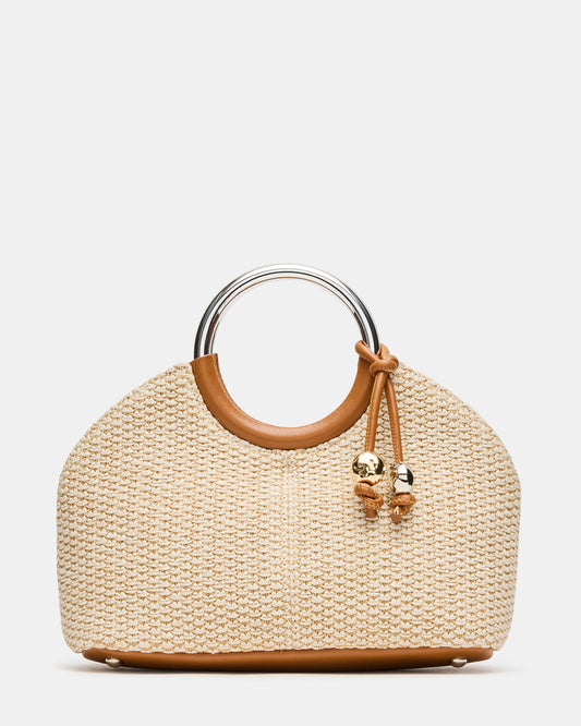 GEENA Straw Bag Light Natural Ring Top-Handle Crossbody Handbag - Steve Madden