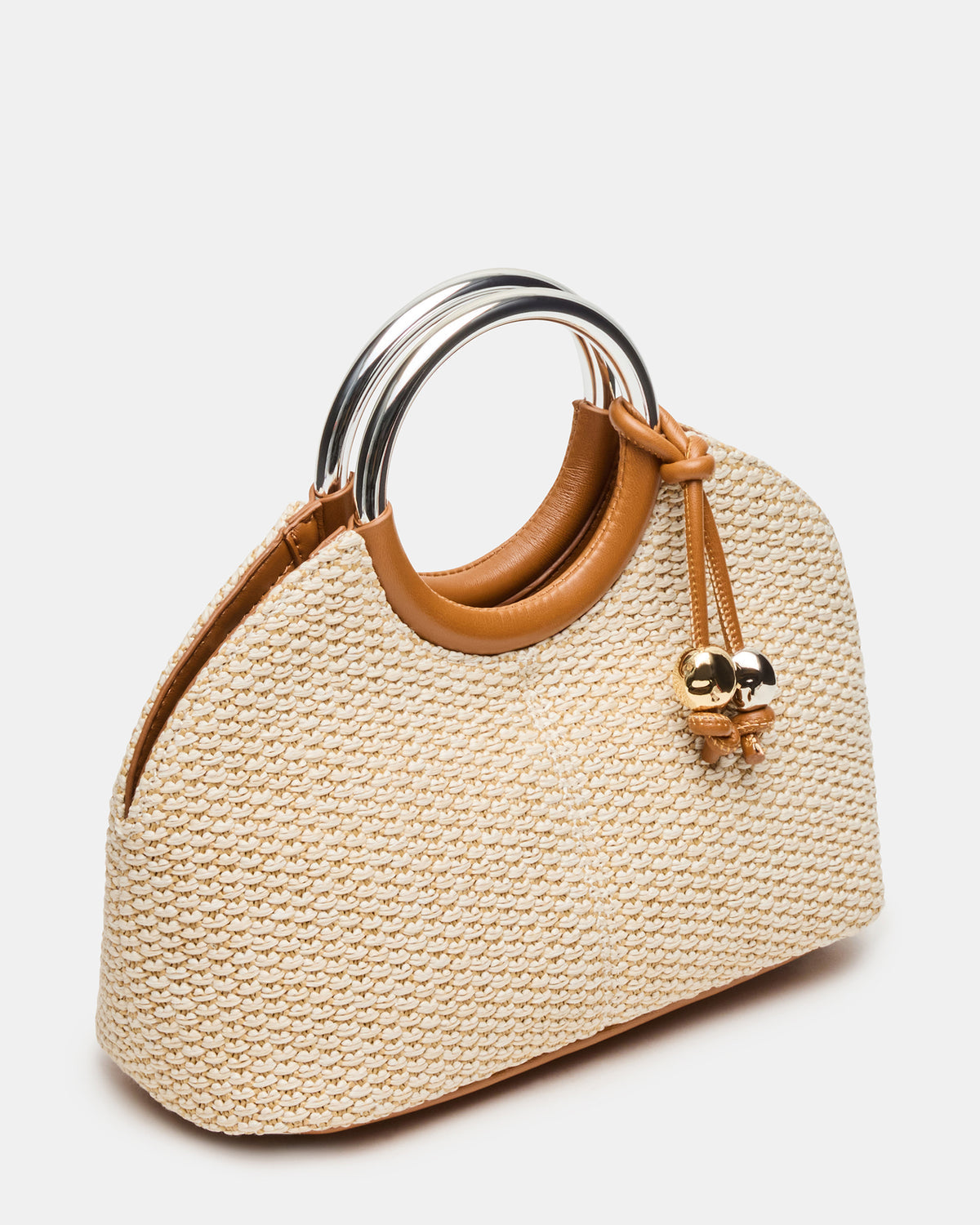 GEENA Straw Bag Light Natural Ring Top-Handle Crossbody Handbag - Steve Madden